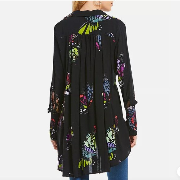 Free People Medium Field of Butterflies Tunic Dress Top High Low Black - Picture 5 of 16